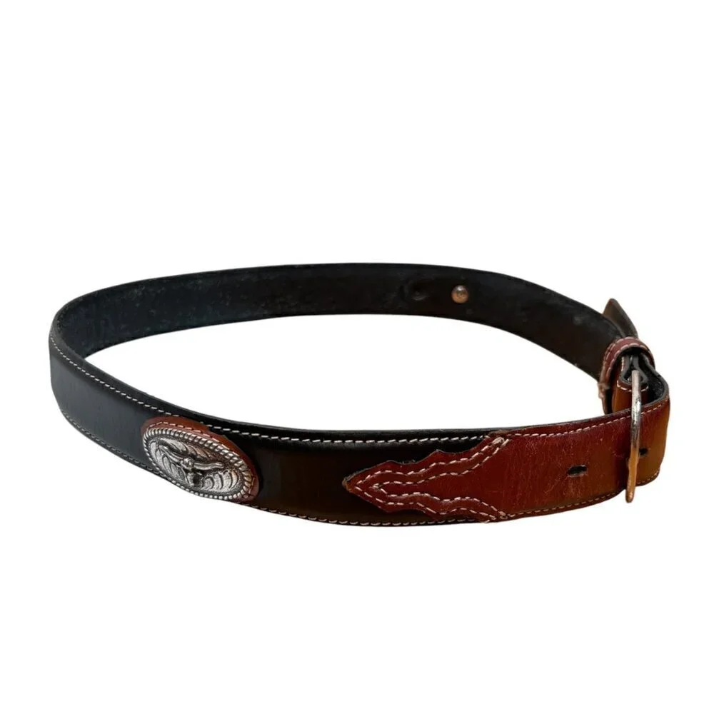 Nocona Boys Western Belt Longhorn Steer Brown Black Silver